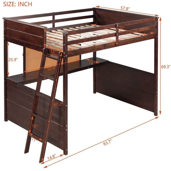 dimension image slide 2 of 3, Modern Versatility Full size Wooden Loft Bed with Desk and Writing Board, No Box Spring Required, Maximized space