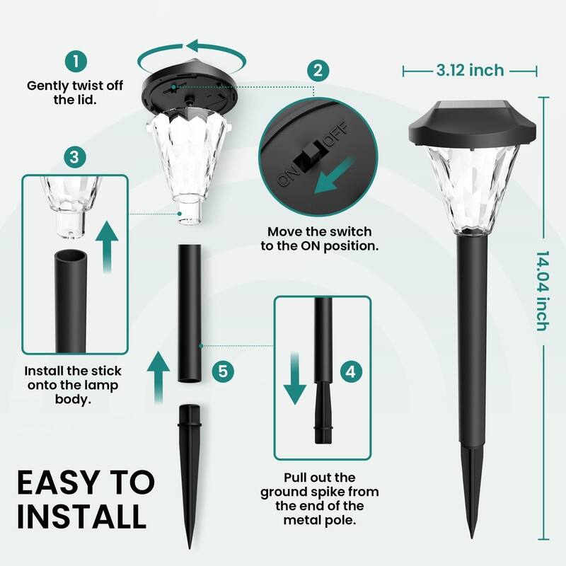 Solar Pathway Lights, Waterproof Outdoor Solar Lights for Garden and Landscape, Cold White