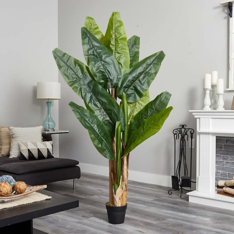 Artificial Banana Tree 6ft - Lush Green Tropical Plant DÃ©cor for Home Kitchen Island - 6ft.
