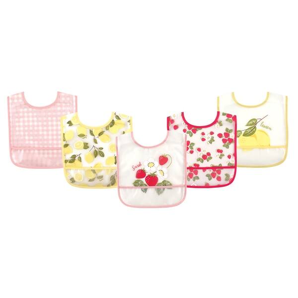 slide 1 of 1, Hudson Baby Infant Girl Waterproof PEVA Bibs 5pk, Strawberry, One Size - Strawberry - One Size One Size - Strawberry