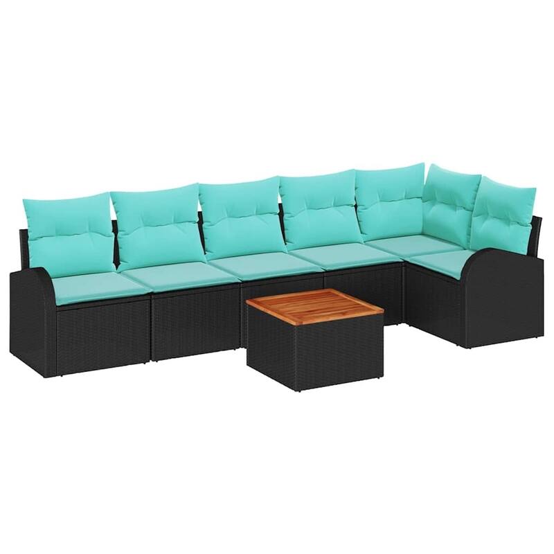 vidaXL 7 Garden Sofa Set with Cushions Black/Grey Poly Rattan - 113.8 x 48.8 x 27.2
