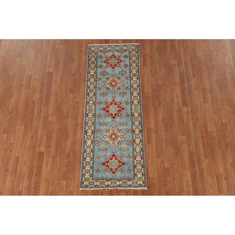 Kazak Runner Rug Handmade Light Blue Wool Carpet - 2'2" x 5'10"