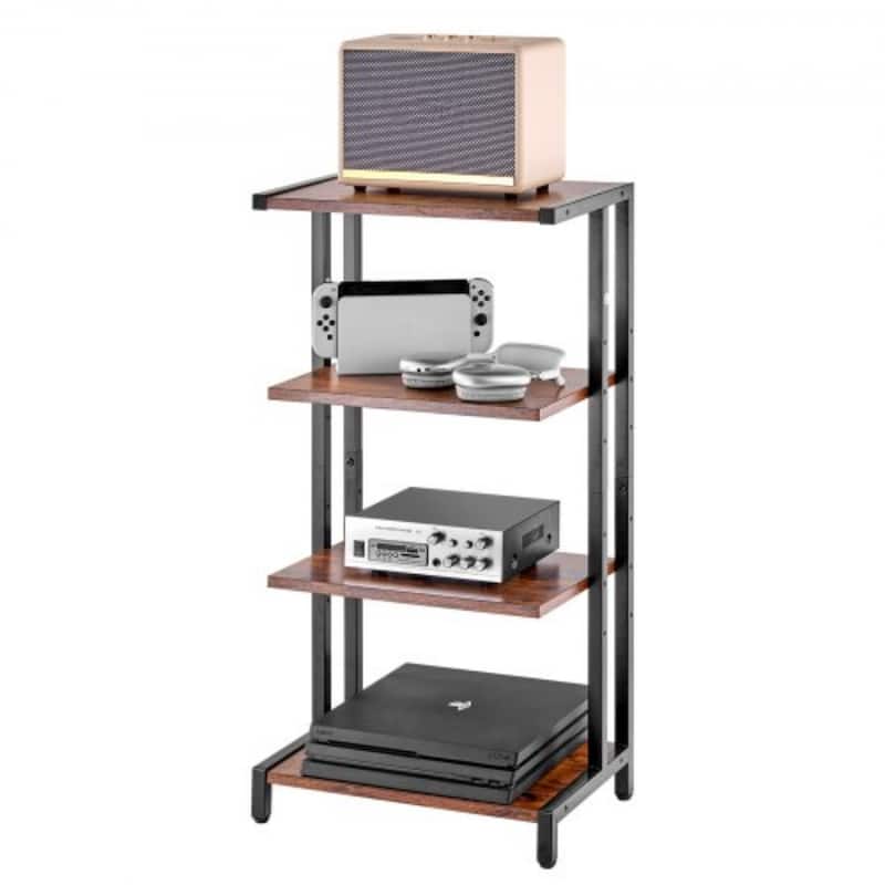 4-Tier Adjustable Media Stand for AV Equipment Wooden Audio/Video Stand - 16.54 x 11.02 x 32.20 in - Brown-Black