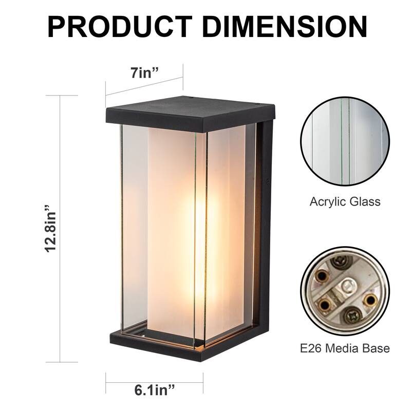 12.8"H Mate Black Outdoor Wall Sconce with Acrylic Glass - Standard