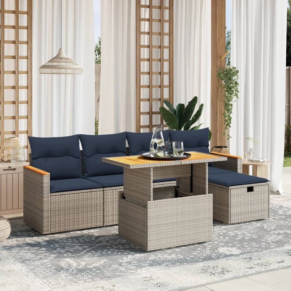 vidaXL Patio Sofa Set with Cushions Outdoor Furniture 6 Piece Poly Rattan