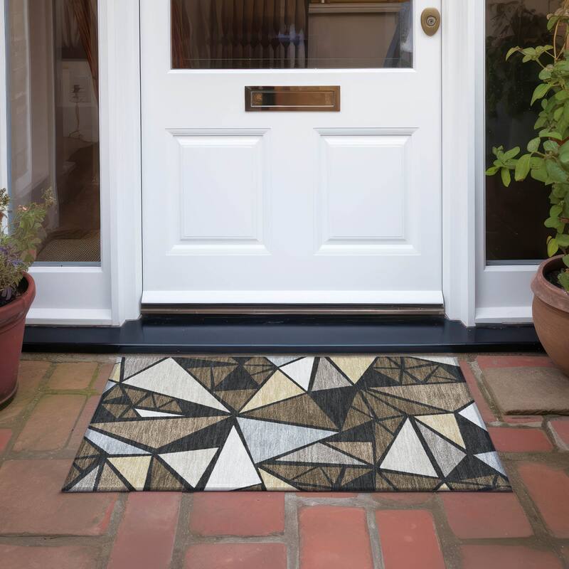 Machine Washable Indoor/ Outdoor Abstract Mosaic Chantille Rug