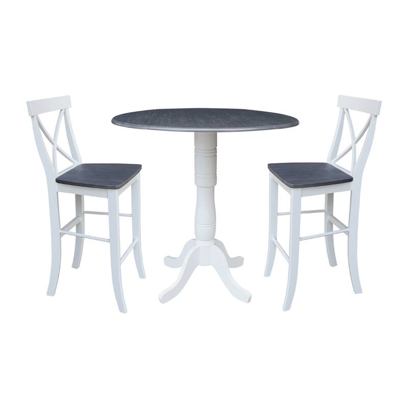 42" Round Pedestal Table with Stools - 3-Piece Dining Height - White/Heather Gray