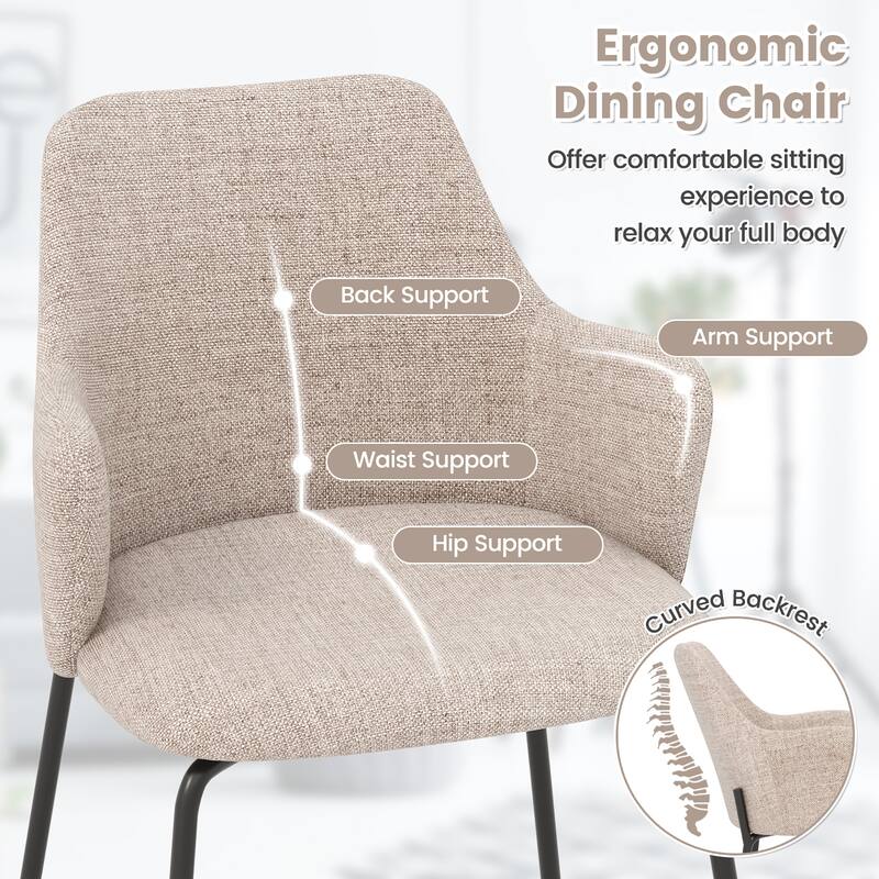 Gymax Dining Chairs Set of 2 w/ Curved Backrest Wide Seat & Armrests