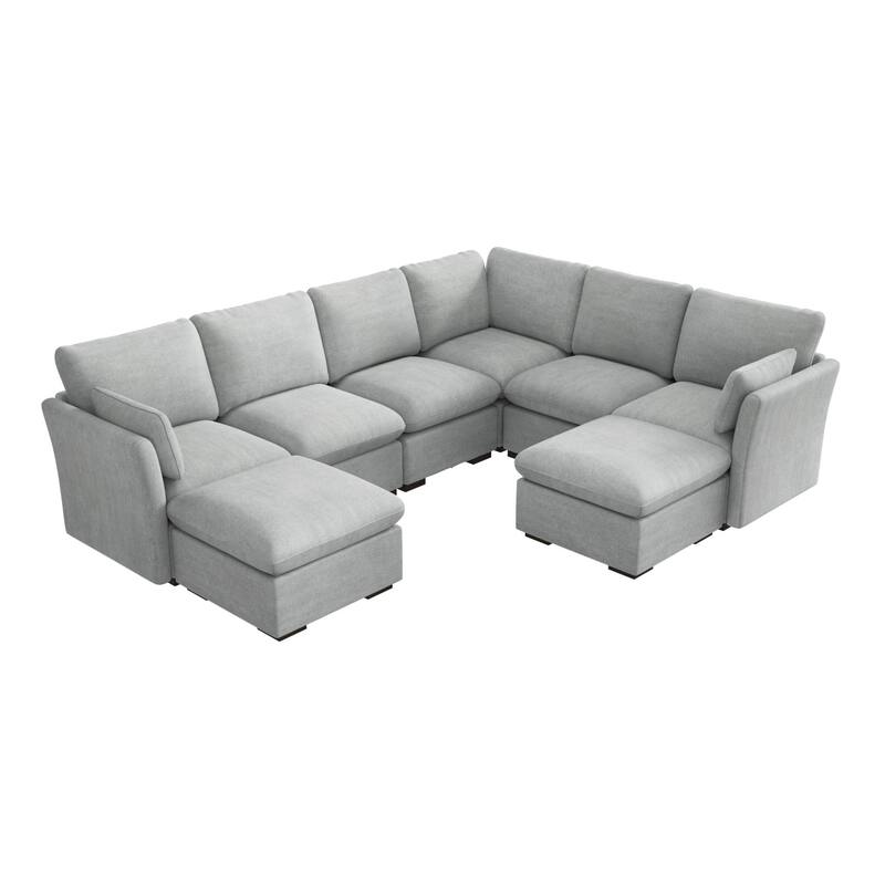 Bush Home Sienna Modular 5-Seater Sectional with Set of 2 Storage Ottomans - Dove Gray