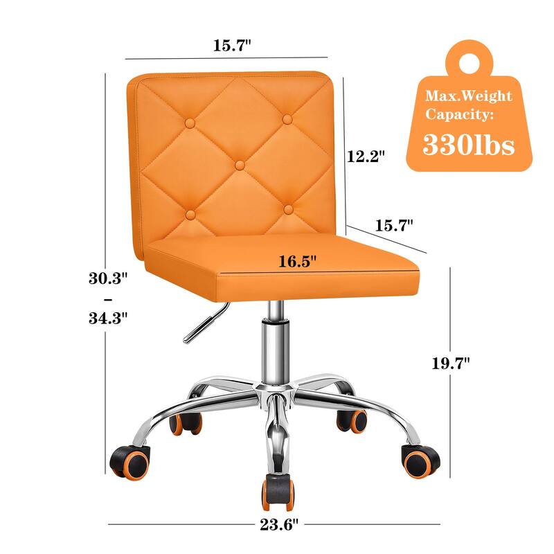 Javlergo Armless Office Desk Chair, PU Leather Mid-Back Adjustable Height 360° Rolling Swivel