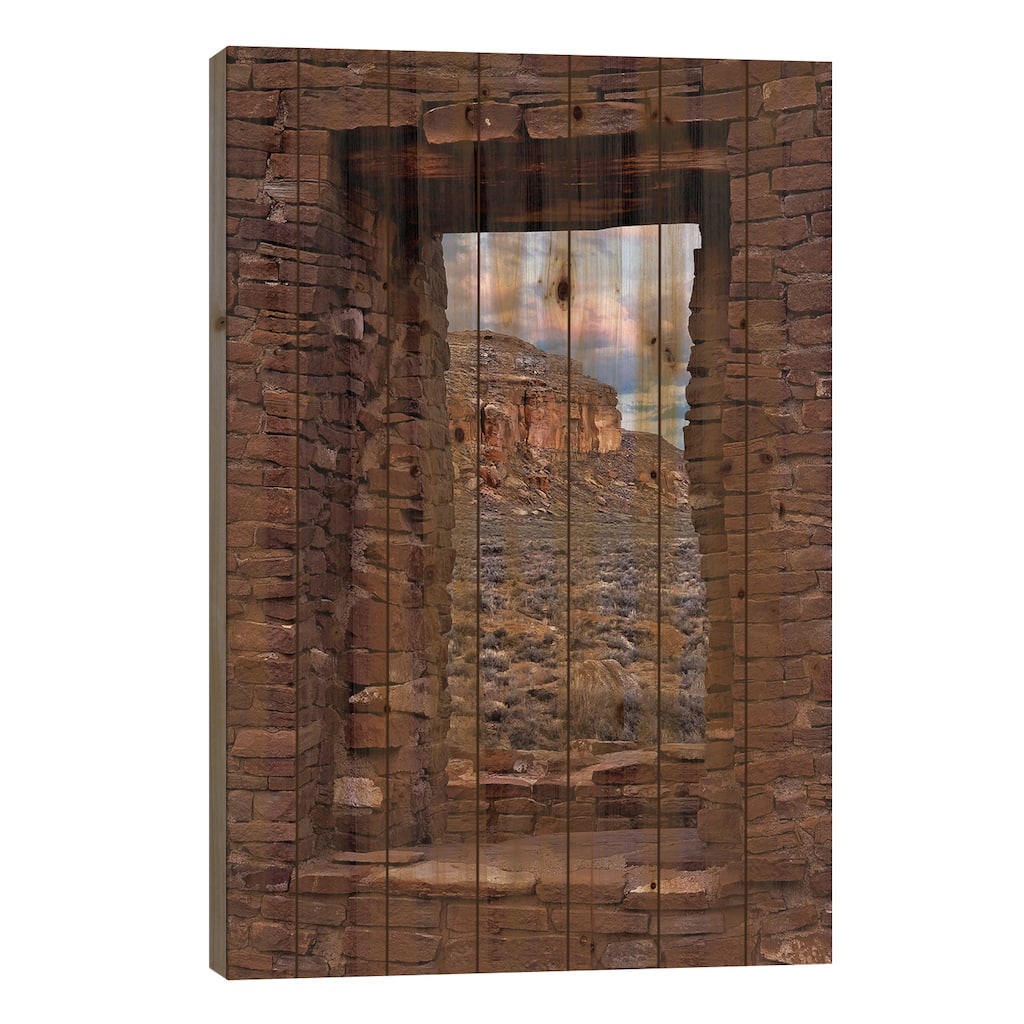 Window On South Mesa, Pueblo Del Arroyo, Chaco Culture National Historical Park, New Mexico Print On Wood by Tim Fitzharris