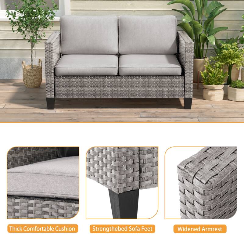 Livoosun Patio Loveseat Sofa Outdoor Wicker Couch, 2-Seater Furniture with High Back and Removable Cushions