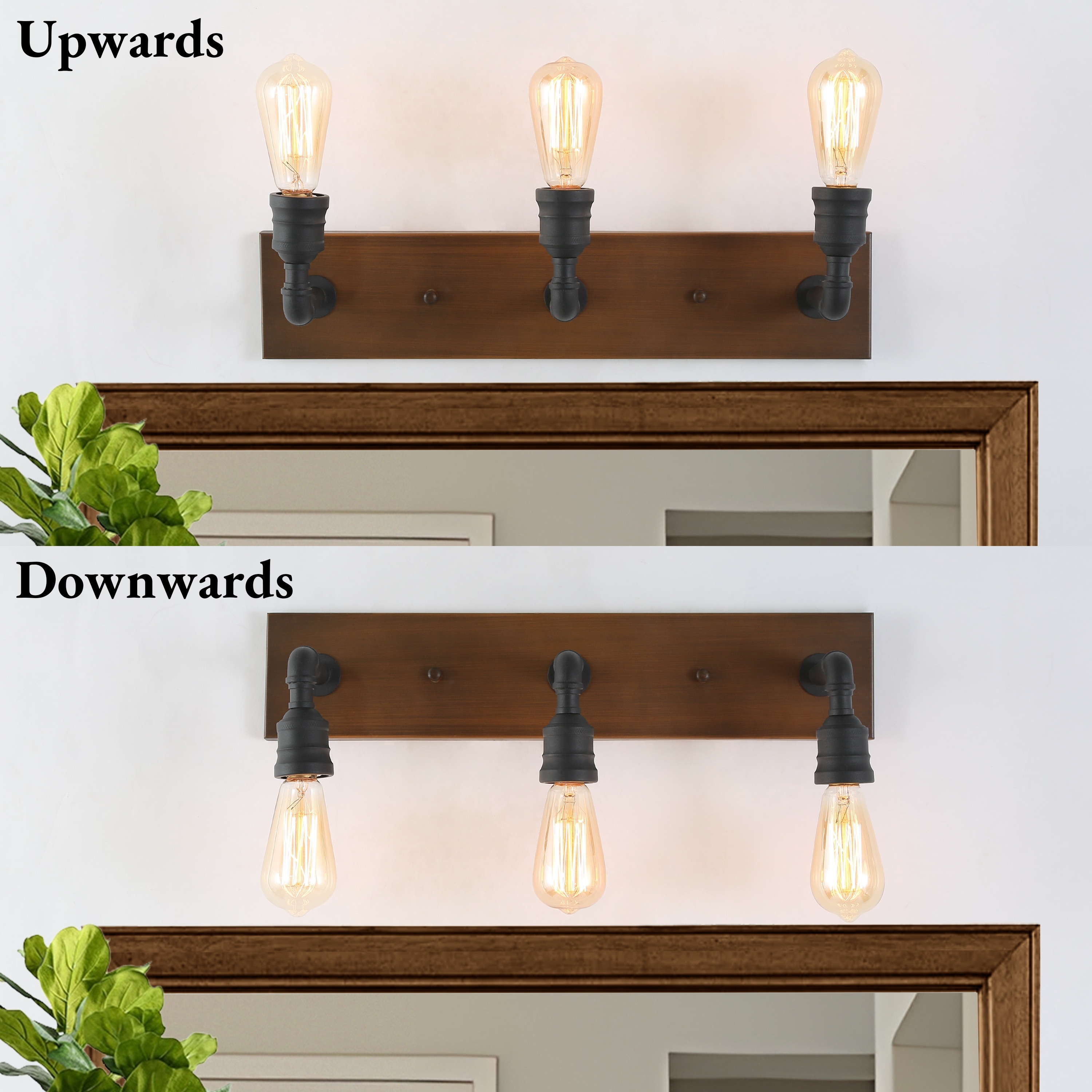 Farmhouse 3-Light Rustic Bathroom Vanity Light Faux Wood Wall