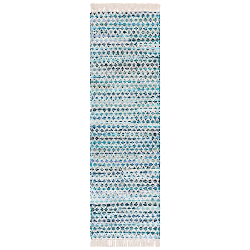 SAFAVIEH Handmade Montauk Eutimia Cotton Rug - 2'3" x 8' Runner - Turquoise/Ivory