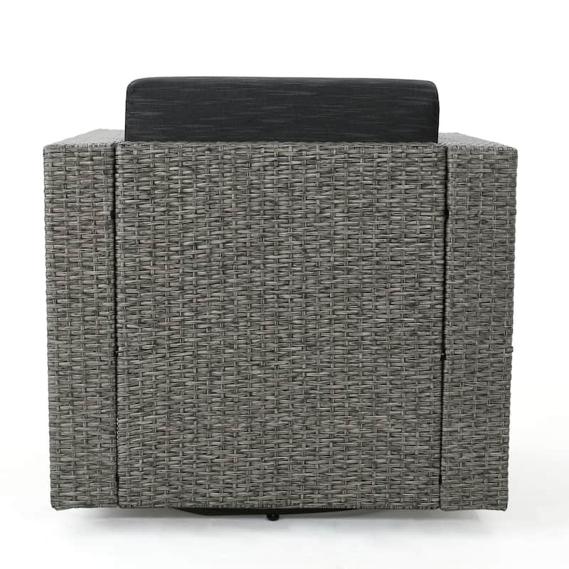 Puerta Outdoor 4-piece Wicker Swivel Chair Set with Square Firepit by Christopher Knight Home