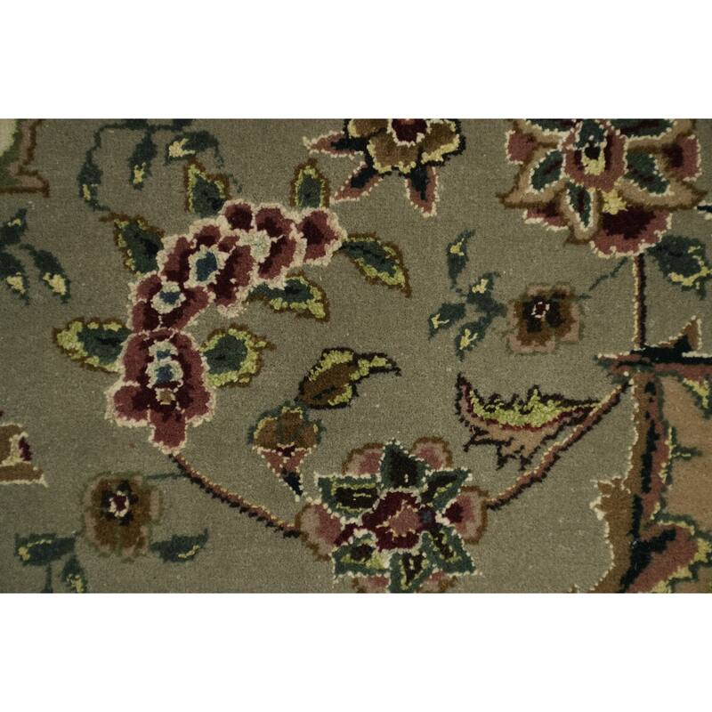 Hand Knotted Oriental Wool & Silk Carpet Traditional Floral Green Aubusson Area Rug - 12' 0'' X 9' 0''