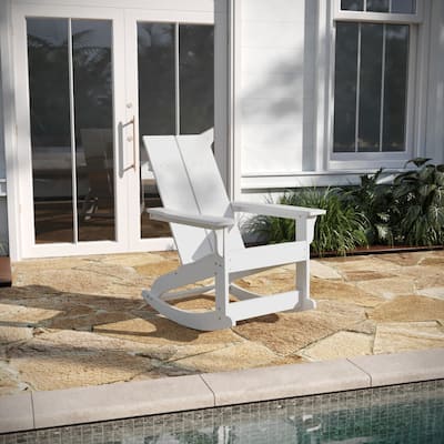 Modern 2-Slat Adirondack Poly Resin Rocking Chair for Indoor/Outdoor Use
