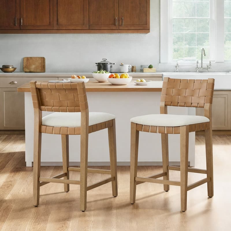 Spruce & Spring Orion Counter Bar Stool with Handwoven Double-faced PVC Backrest