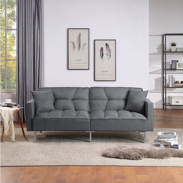 Shop Linen Blend 78.35" Square Arm Sofa Bed - Overstock ...