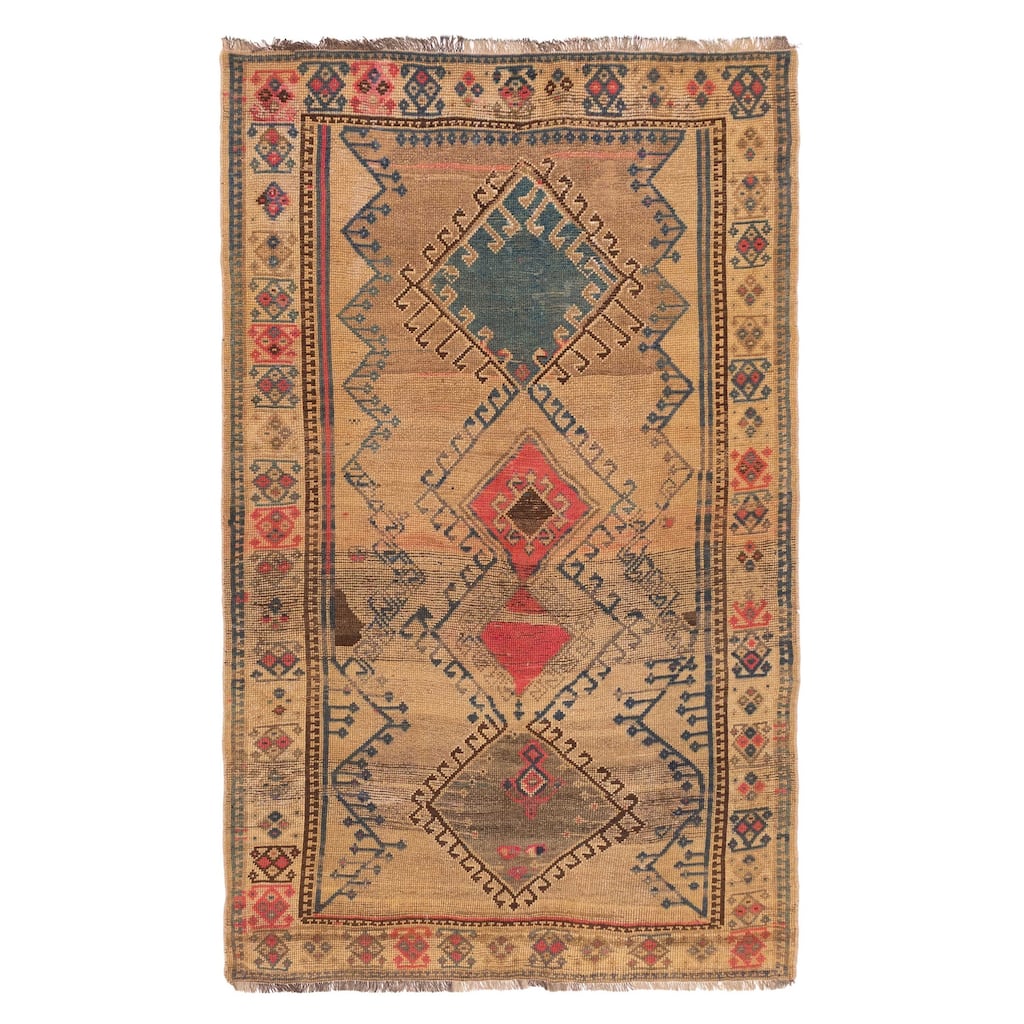 ECARPETGALLERY Hand-knotted Melis Vintage Khaki Wool Rug - 4'2 x 7'3