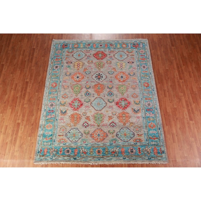 Tribal Geometric Oushak Oriental Area Rug Handmade Wool Carpet - 8'0" x 9'11"