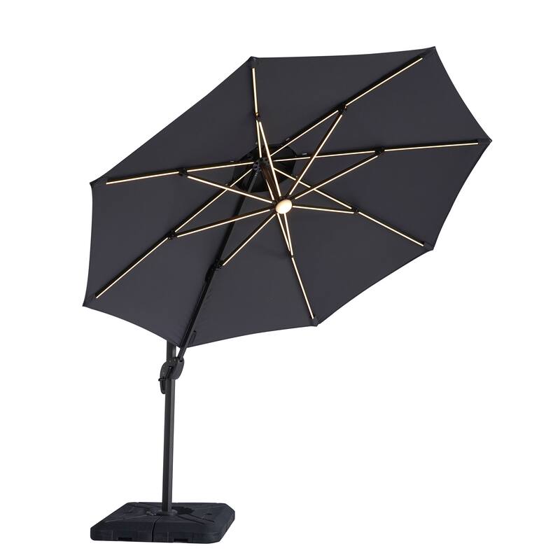 Furniture of America Spring II 10-foot LED Tube Lights Steel Cantilever Offset Tilt Roma Umbrella