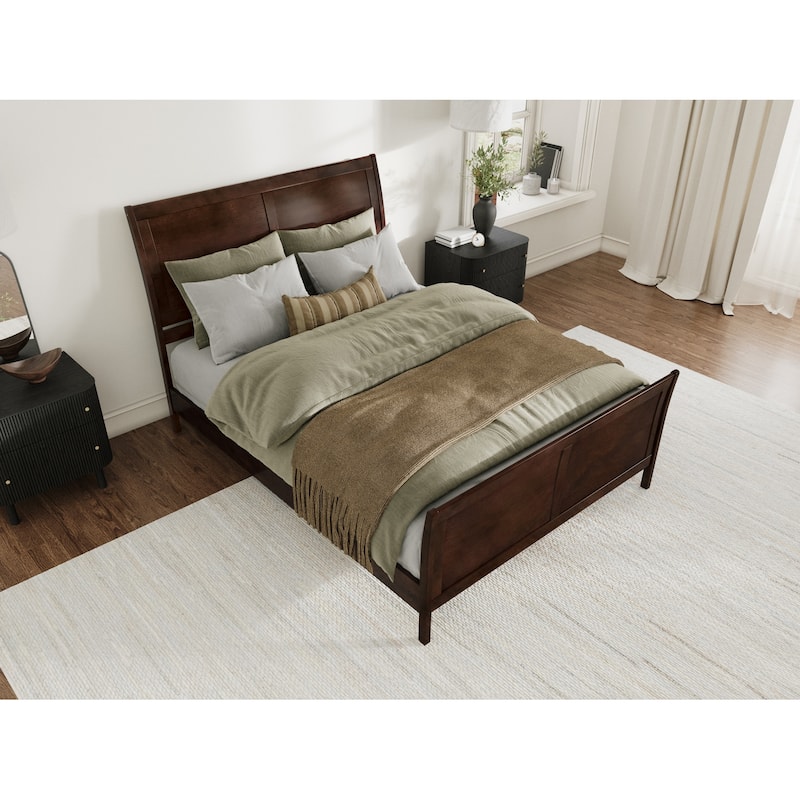 Valencia Solid Wood Low Profile Sleigh Platform Bed with Matching Footboard