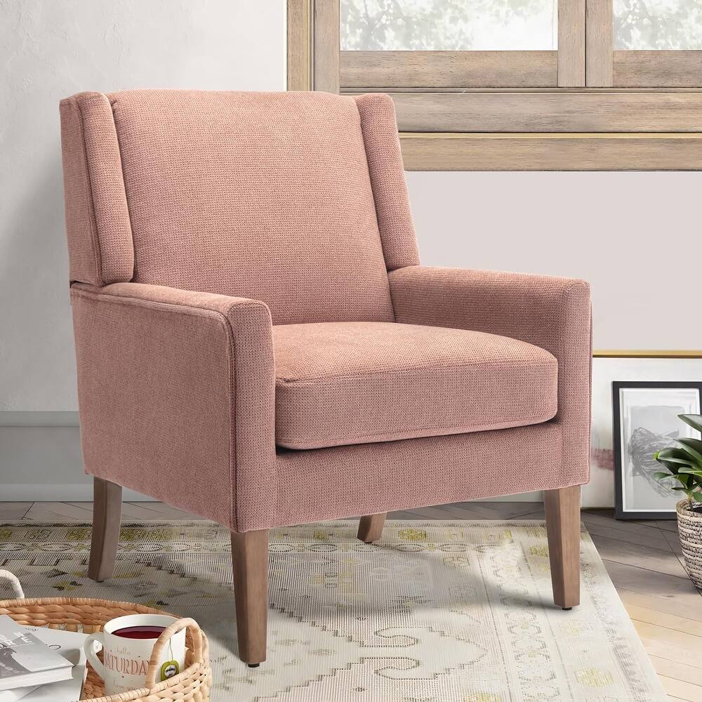 RENEWLINE Mid-Century Linen Wing Chair - Tailored Channel Tufting & Walnut Tapered Legs, Compact Accent for Reading Nooks