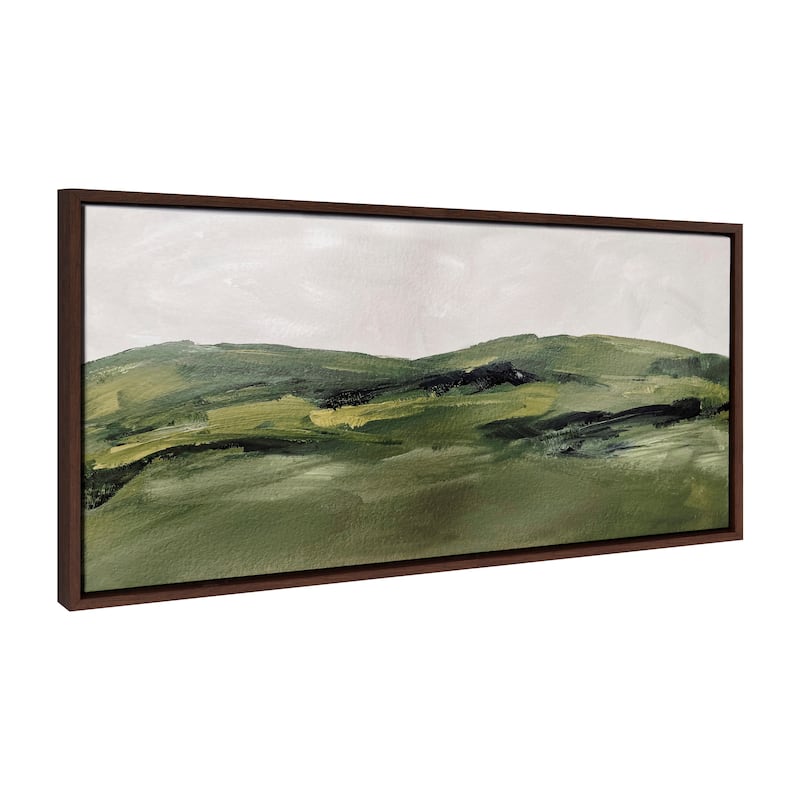 Kate and Laurel Sylvie Green Mountain Landscape Framed Canvas by Amy Lighthall - 18x40 - Brown