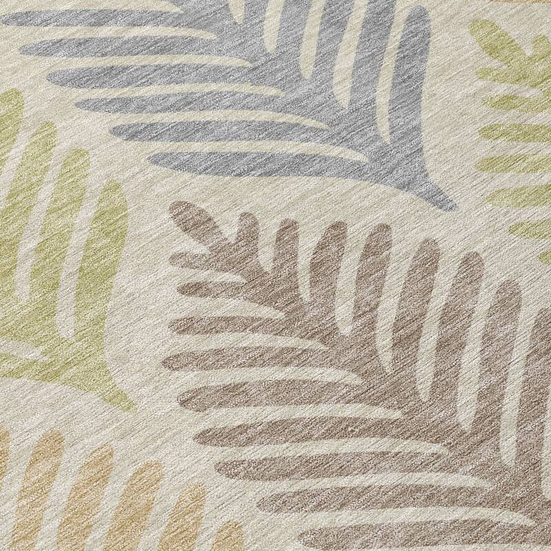 Machine Washable Indoor/ Outdoor Modern Fern Chantille Rug