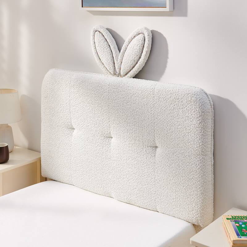 Kids Boucle Upholstered Bed with Rabbit Ear Headboard, LED Music Sync & 4 Drawers