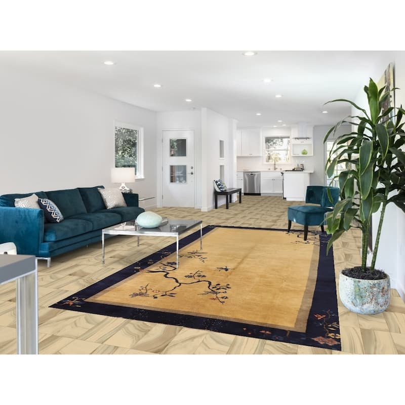 Vegetable Dye Art Deco Chinese Vintage Rug Hand-Knotted Wool Carpet - 6'0"x 11'8"