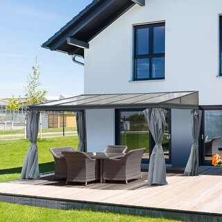 Outsunny 13' x 9.5' Outdoor Porch Patio Gazebo with Sloping Polycarbonate Roof, Durable Aluminum Frame, & Netted Curtain