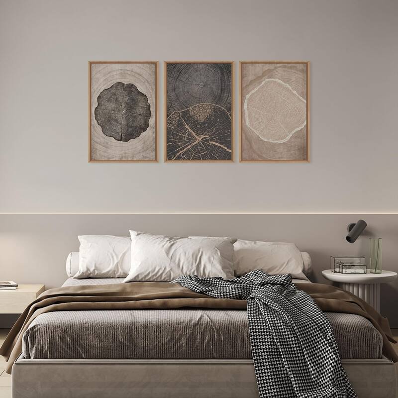 Neutral Brown Tree Rings Framed Canvas Wall Art Set