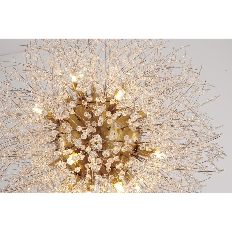 16-Light Brass Stainless Steel Chandelier With Clear Crystal Accents