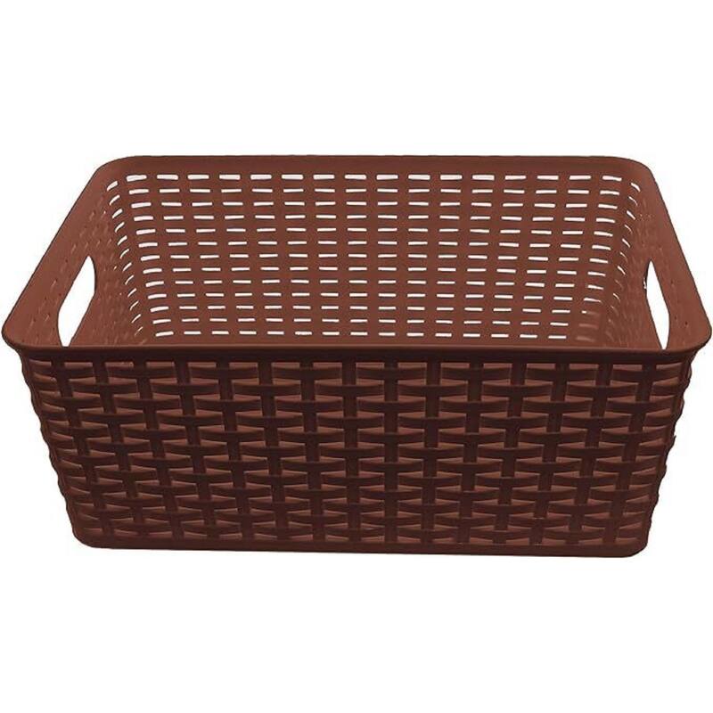 YBM Home Plastic Rattan Storage Box Basket Organizer, BA413 - Pack of 1 - Brown