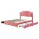 preview thumbnail 4 of 7, Pink Velvet Queen Platform Bed with RGB LED Lights and Storage Drawers