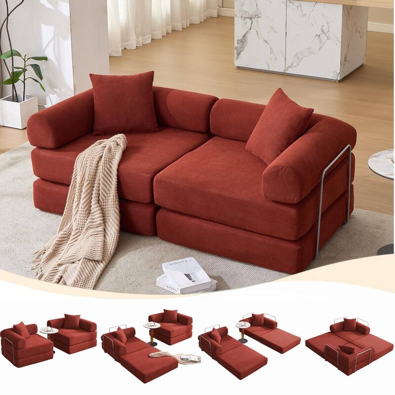Modular Couch Sofa Bed, Convertible Design with Removable Armrests,Folding Mattress Couch for Small Spaces ,No Assembly