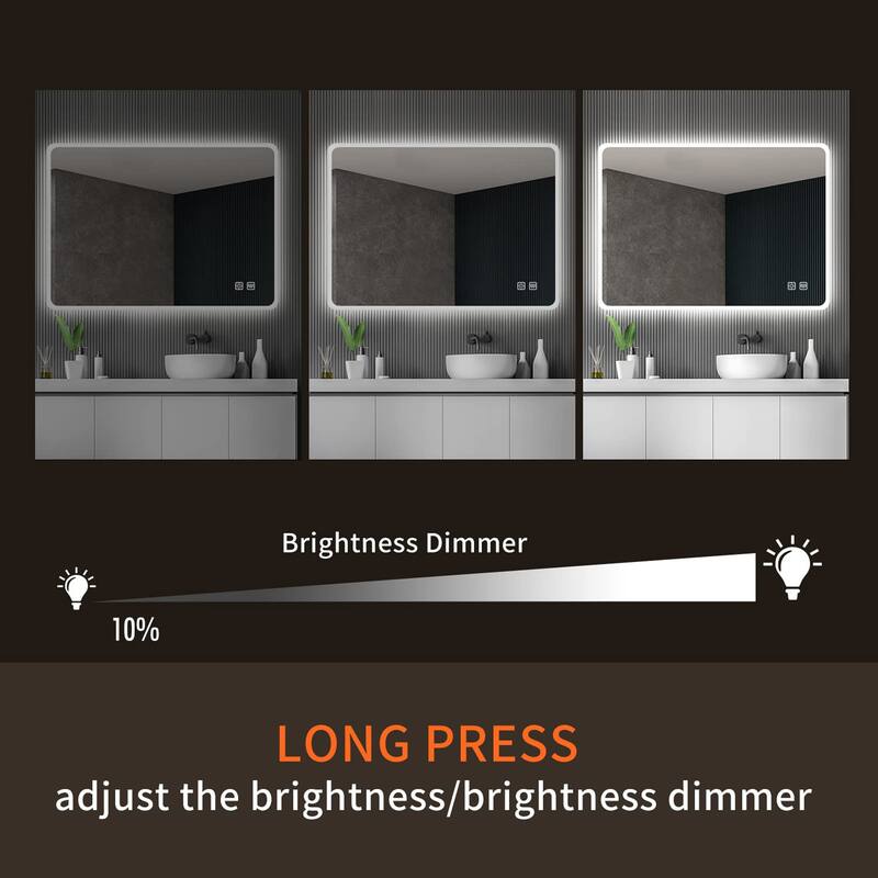 Rectangular Wall-Mounted Dimmable LED Bathroom Vanity Mirror with Defogger and Bluetooth Music Speaker