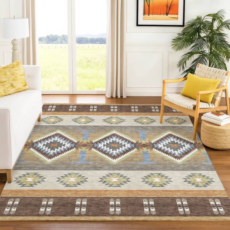 Machine Washable Indoor/ Outdoor Global Chennai Chantille Rug