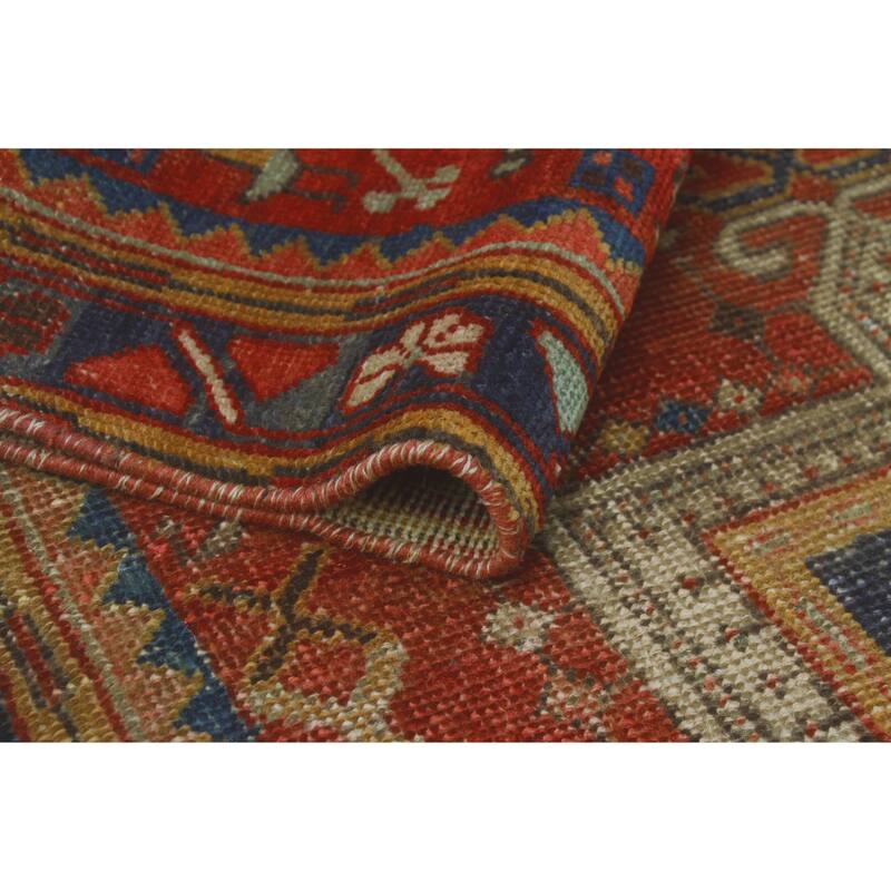 Fine Vintage Distressed Sandy Red/Navy Runner - 3'5" x 10'7"