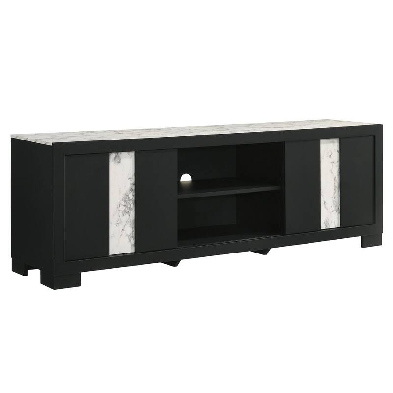 Amey TV Stand Media Cabinet, 2 Sliding Doors and 2 Shelves, Black Wood