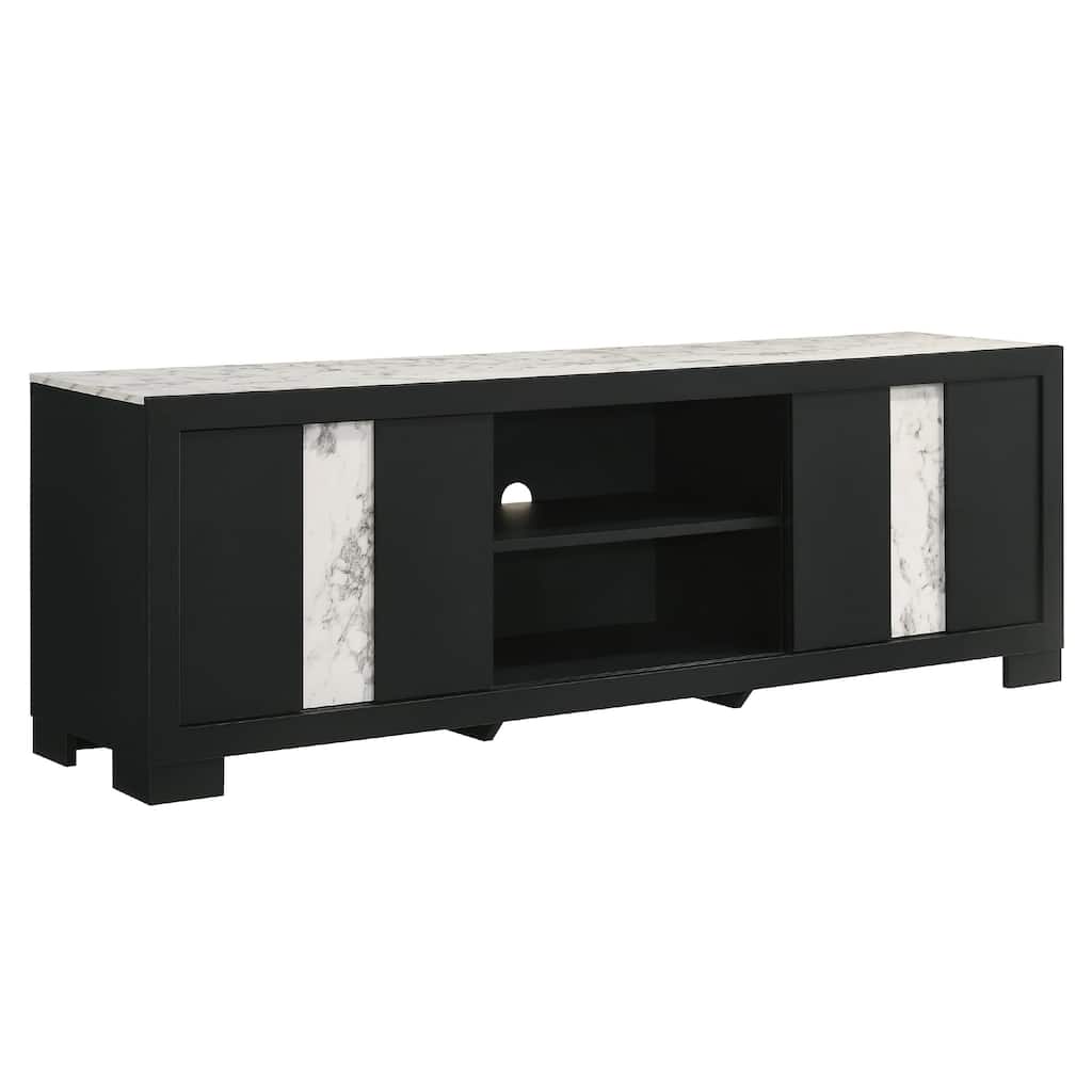 Amey TV Stand Media Cabinet, 2 Sliding Doors and 2 Shelves, Black Wood