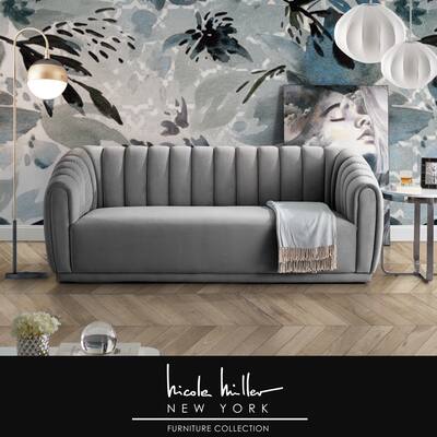 Gage 85" Long Velvet Sofa Channel Tufted Arms and Back