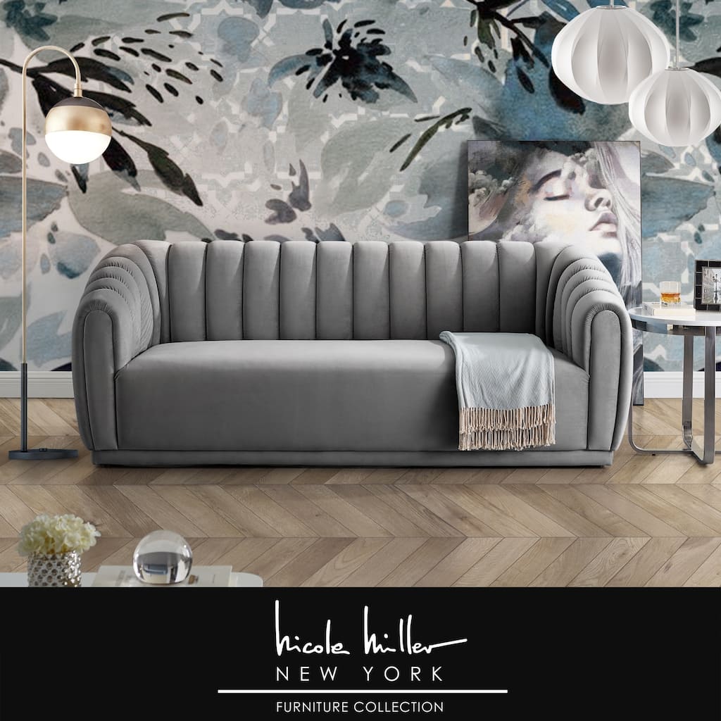 Gage 85" Long Velvet Sofa Channel Tufted Arms and Back
