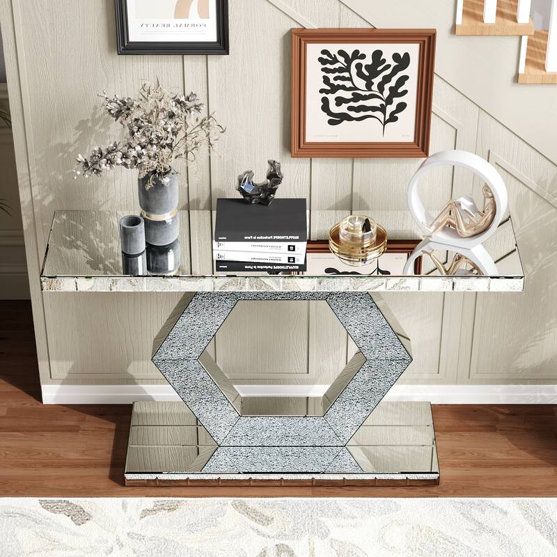 GDF Studio - Marcellis Art Deco Mirrored Crystal Console Table