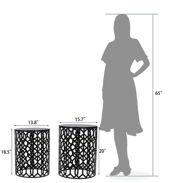 dimension image slide 7 of 9, Adeco Set of 2 Round Metal Nesting Side End Tables Set - set of 2