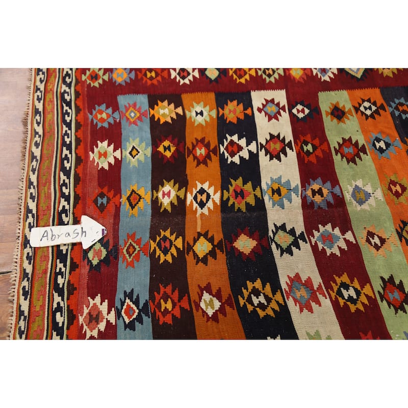 Tribal Kilim Qashqai Persian Vintage Rug Hand-Woven Wool Carpet - 4'7"x 7'5"