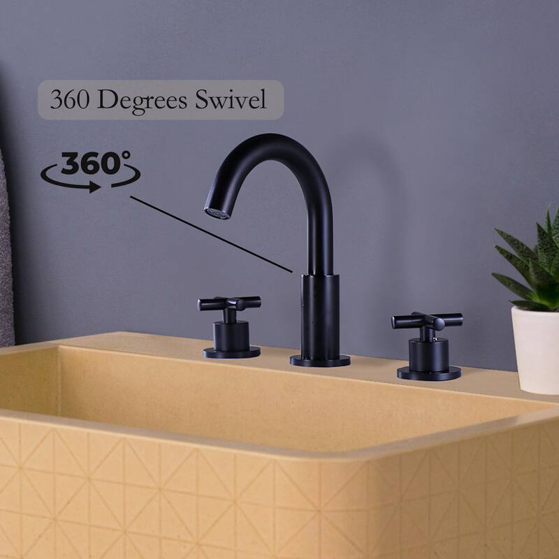 Luxury Gold / Nickel / Black 360 Swivel Bathroom Faucet Widespread with 2 Cross Handles