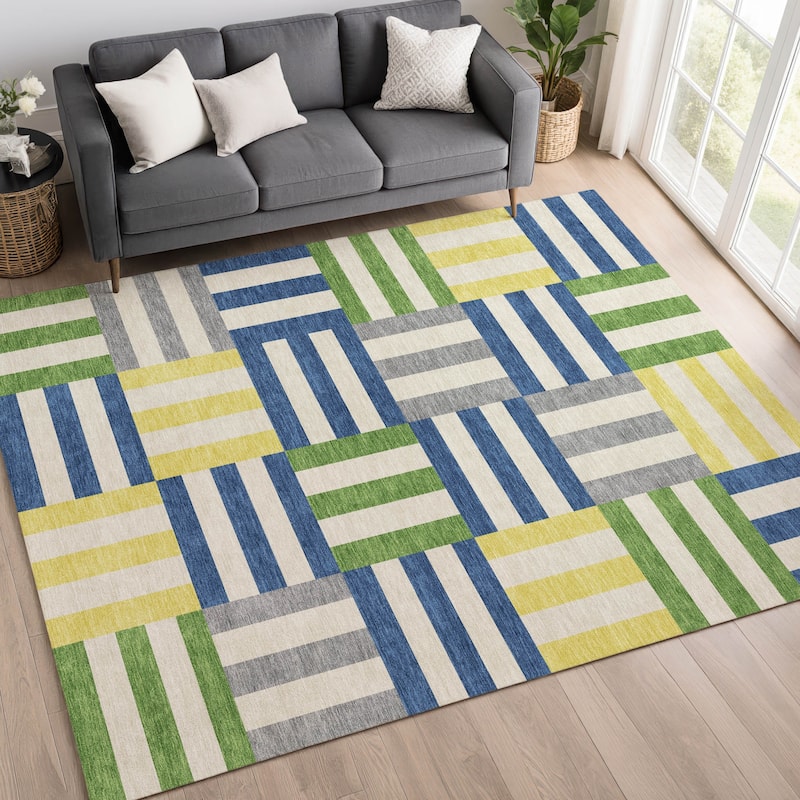 Machine Washable Indoor/ Outdoor Modern Hatch Chantille Rug